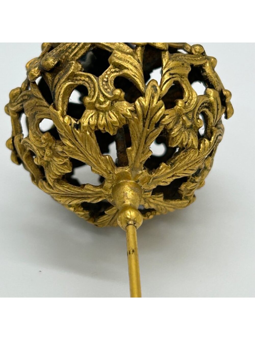 Antique Edwardian Hat Pin Gilded Brass Filigree Red Cabochon 1900s 9" READ - Picture 2 of 16